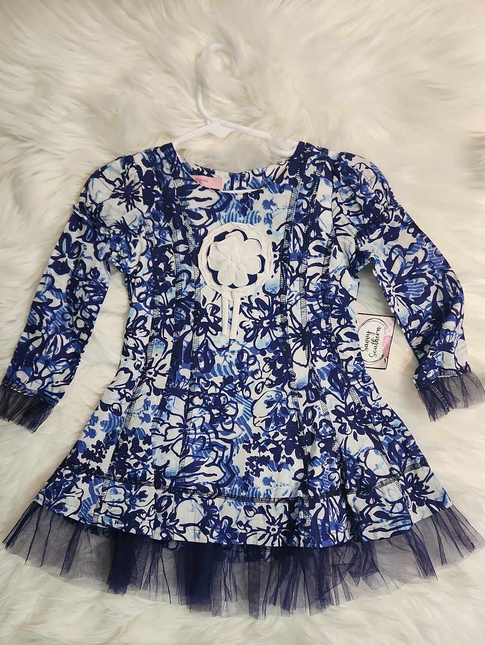 Girls' Blue Floral Tulle Dress - Size: 3T - Brand: Beetlejuice London